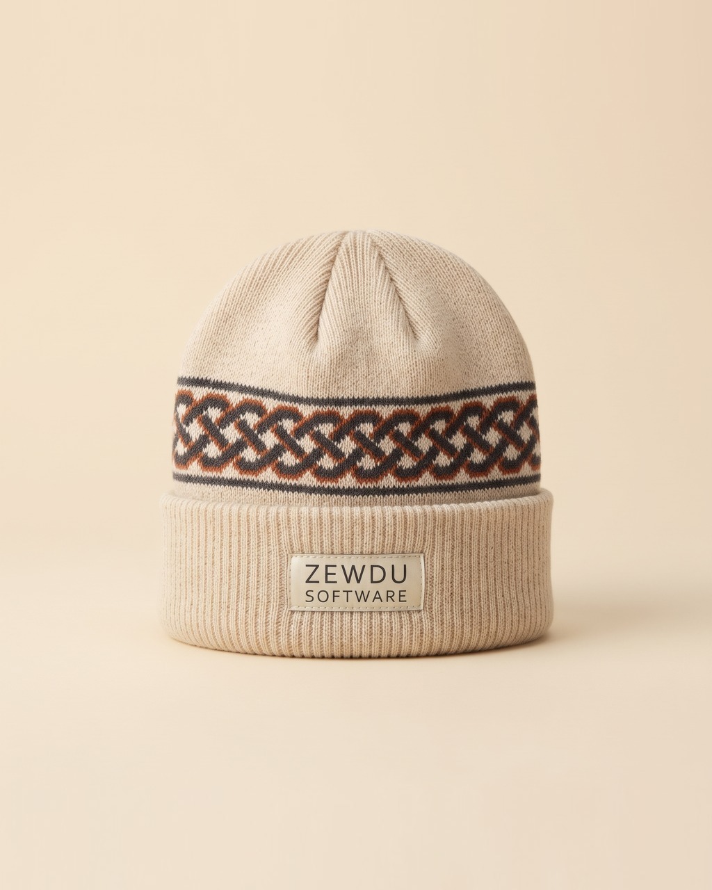 Knotwork Band Beanie in Oat