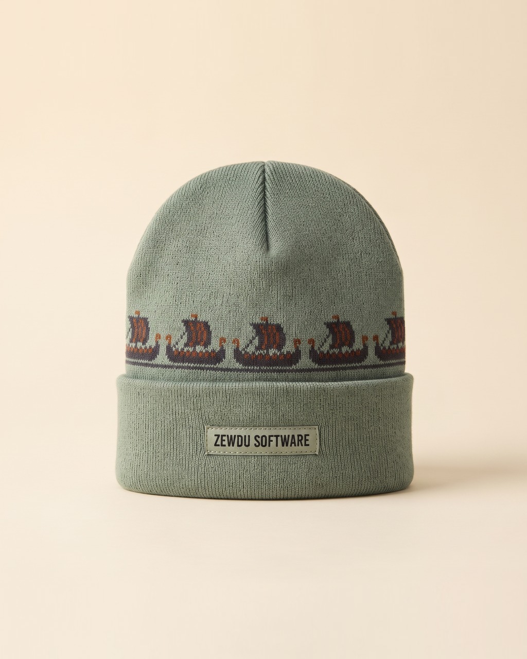 Longship Row Beanie in Fjord Sage